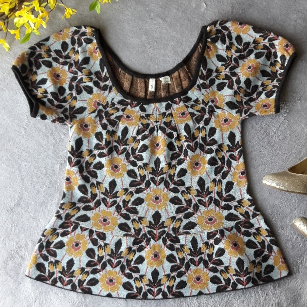 MOTH Yellow Floral Peplum Shirt Top